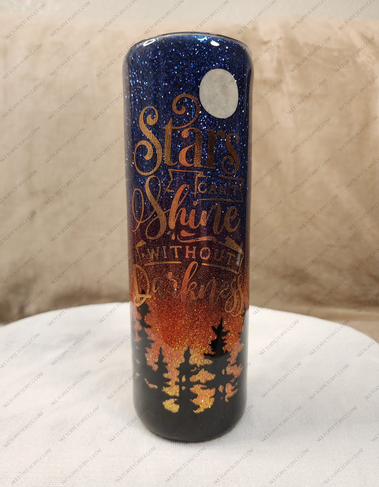 Glittered forest sunset tumbler
